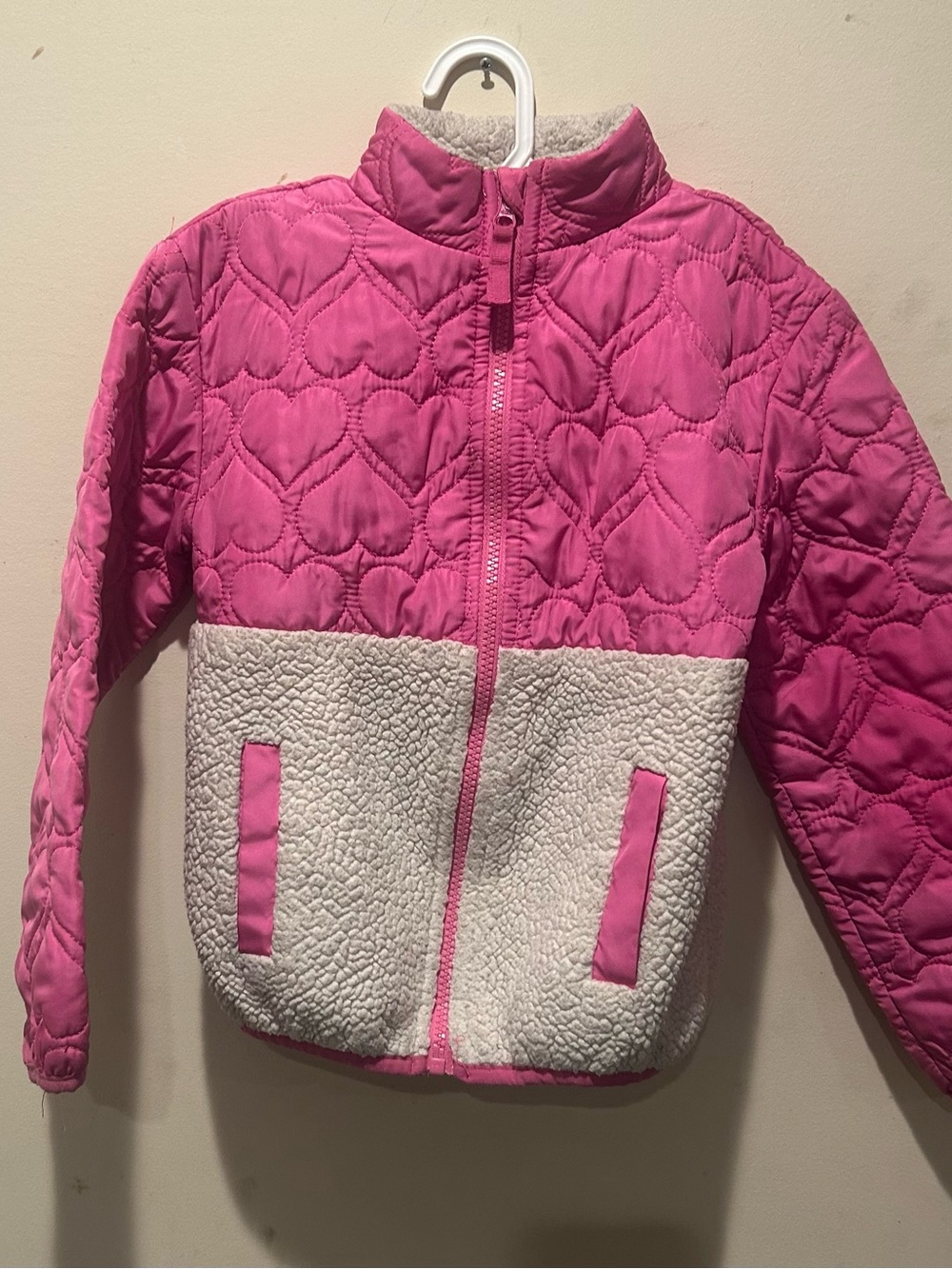 wonder nation Pink Quilted Heart Jacket with Cream Sherpa